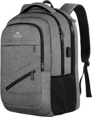 Travel Laptop Backpack, 17 inch Business Flight Approved Carry on Backpack, TSA Large Computer Backpack for Men Women with USB Port and Trolley Sleeve, College School Tactical Book Bag, Grey