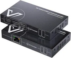 AV Access Zero-Latency 4K HDMI KVM Extender, 120m/394ft Over Cat5e/6, 3X USB 2.0 Ports, Plug and Play, Remote USB Control for Gaming, Data Centers & Classrooms