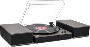 Bluetooth Record Player,Turntable HiFi System with Bookshelf Speakers, 3-Speed Belt-Drive Vinyl Turntable for Vinyl Records with Wireless Playback and Auto-Stop,Grey Cloth Pattern