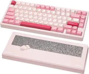 WOB Rainy75 CNC Aluminum HMX/JWK/Cocoa Switches Triple-Mode Connectivity Mechanical Keyboard with Superior Acoustics, RGB/FR4/Silver SUS304/7000mAh/Cocoa Switch - Pink
