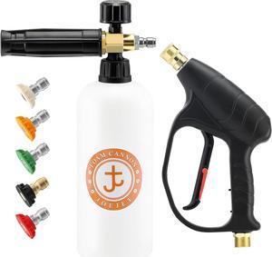Pressure Washer Gun with Foam Cannon, Car Wash Foam Gun with 1/4 Quick Connector, 5 Pressure Washer Nozzle Tips, 1 Liter