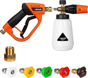 Foam Cannon with Pressure Washer Gun 5200 PSI, Car Wash Foam Gun with Pressure Washer Quick Connect Kit and 5 Nozzle Tips, M22 and 1/4 Inch Quick Connect, 1Liter