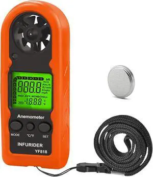 Digital Anemometer Handheld, INFURIDER YF818 Wind Speed Meter Gauge, Accurate Measures Wind Velocity and Temperature with Wind Chill Backlight MAX/AVG, Airflow Meter for Outdoor Activities