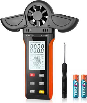 Handheld Anemometer for Measuring Wind Speed, BT-5000K Digital Air Flow Meter with Vane Cover & 270º Rotatable Detector, Wind Speed Gauge for HVAC Drone Outdoor Sailing Shooting Golf