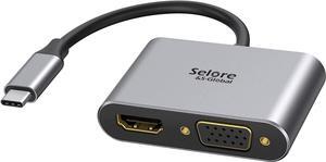 USB C to HDMI VGA Adapter,USB Type C to VGA HDMI Adapter Thunderbolt 3 VGA Adapter for MacBook Pro/iPad Pro/Air 2020 2019 2018,Dell XPS 13/15,Surface Pro, Galaxy S8/S9, Huawei P20