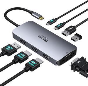 USB C Docking Station Dual HDMI Monitor Adapter, Selore USB C Hub 3 Monitors Adapter with Dual HDMI, Displayport, VGA, 100W PD Charging, 2USB A 2.0,USB C 2.0 Ports Adapter for Dell XPS,HP, Lenovo,etc