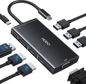 USB C Docking Station Dual Monitor Adapter for Dell HP, Laptop Docking Station 3 Monitors Quadruple Display USB C Hub Dongle to 4K HDMI+DisplayPort+VGA,3 USB2.0,100W PD, 8 in 1 USB C Dock