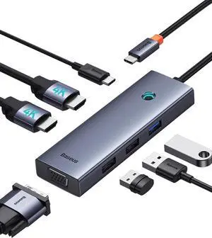 Docking Station Dual Monitor, 7 in 1 Laptop Docking Station 3 Monitors, USB C HUB with 4K HDMI, VGA, 100W PD, 3 USB for iPhone 15/MacBook Laptop