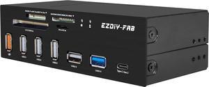 PC Front Panel Internal Card Reader USB HUB, USB 3.1 Gen2 Type-C Port,USB 3.0 Support SD MS XD CF TF Card for Computer, Fits Any 5.25" Computer Case Front Bay