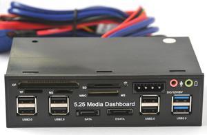 5.25 inch Multi-Function USB 3.0 Hub CF TF M2 SD MS Card Reader CD-ROM Front Panel Media Dashboard SATA eSATA Audio Headphone Mic
