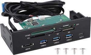 Internal Card Reader, 5.25inches USB 3.0 Interface Multifunction Internal Card Reader Dashboard PC Front Panel with eSATA and USB 3.1 Port, Support M2, MSO, Memory, MS, XD, 64G CF Card