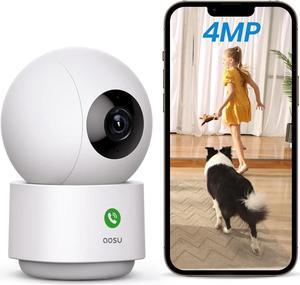 4MP Security Camera Indoor, 2.5K Baby Monitor Pet Camera 360° for Home Security, WiFi Camera with 5/2.4 GHz Wi-Fi, One-Touch Call, Smart Motion Tracking, IR Night Vision, Compatible with Alexa
