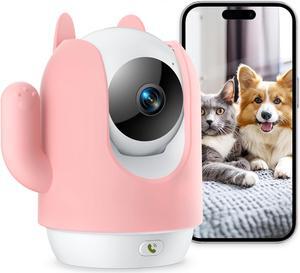 Pet Camera, 2K Indoor Security Camera, 360° Dog Camera with Phone App, Baby Monitor w/One-Touch Call, AI Motion Detection & Tracking, IR Night Vision, Cloud/SD Card Storage, 2.4GHz Wi-Fi, Pink