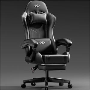 Gaming Chair with Pocket Spring Cushion, Video Game Chair, Gaming Computer Chair, Ergonomic Chairs for Adults with Headrest and Lumbar Support, Swivel PU Leather Office Chair, Black