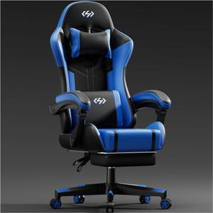 Gaming Chair with Pocket Spring Cushion, Video Game Chair, Gaming Computer Chair, Ergonomic Chairs for Adults with Headrest and Lumbar Support, Swivel PU Leather Office Chair, Black & Blue