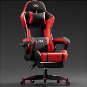 Gaming Chair with Pocket Spring Cushion, Video Game Chair, Gaming Computer Chair, Ergonomic Chairs for Adults with Headrest and Lumbar Support, Swivel PU Leather Office Chair, Black & Red