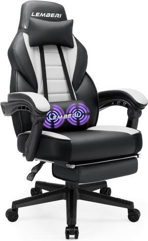 Gaming Chairs with Footrest,Ergonomic Video Game Chairs for Adults,Big and Tall Gaming Chair 400lb Weight Capacity, Racing Style Gaming Computer Gamer Chair with Headrest and Lumbar Support,White