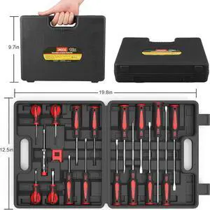 18 PCS Magnetic Screwdriver Set with Case, 7 Phillips and 9 Slotted Tips, Professional Cushion Grip Screwdriver Non-Slip for Repair Home Improvement Craft