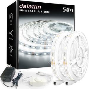 White LED Strip Lights 50ft Dimmable Bright 24V Led Light Strip 6500K Daylight White 900 LEDs Lights for Bedroom, Mirror, Kitchen, Strong Adhesive(2 Rolls of 25ft)
