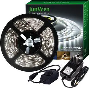 20FT White LED Strip Lights, Dimmable 6000K 360LEDs, Rope Strip Lights, Under Cabinet LED Strip Lights Tape with UL Power Supply for Kitchen, Wedding, Mirro, Not Waterproof.