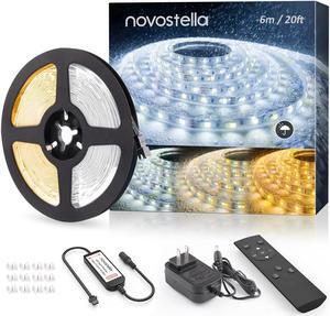 20ft Waterproof Tunable White LED Strip Lights, Dimmable Flexible Rope Light 3000K-6500K 12V Tape Light with Remote, Ribbon for Outdoor and Indoor Bedroom Home Mirror Kitchen Bar Cabinet