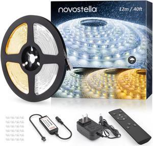 40ft Waterproof Tunable White LED Strip Lights, Dimmable Flexible Rope Light 3000K-6500K 12V Tape Light with Remote, Ribbon for Outdoor and Indoor Bedroom Home Mirror Kitchen Cabinet