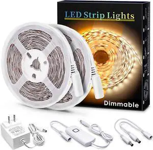 Under Cabinet Lighting Kit, 32.8 Ft Dimmable Led Strip Lights with 600 LEDs,12V, Low Power Safety Adapter, Flexible Tape Light for Kitchen Cabinet,Bedroom,Counter,Shelf (Warm White-3000k)