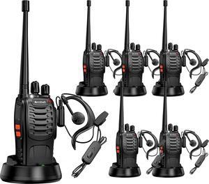 Rechargeable Long Range Two-Way Radios with Earpiece 6 Pack  AR-5 Walkie Talkies Li-ion Battery and Charger Included