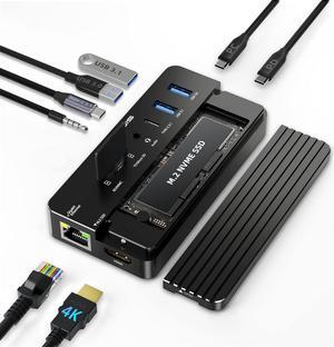 USB C Laptop Docking Station HDMI 4K60Hz with Nvme Enclosure, ACASIS 10-in-1 USB C Hub Multiport Adapter with HDMI, PD, Ethernet, SD/TF, 10G USB C/A Ports, Audio, Works for Mac/Dell/HP/Surface
