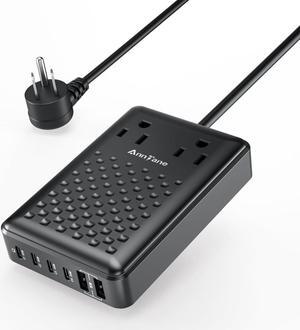 Charging Station 140W USB C Charger Block 8 Port Fast Charging Power Strip 5ft Flat Extension Cord with 4 USB C 2 USB A Ports 2 AC Outlets,Compatible with iPhone 15/14/13,MacBook Pro/Air