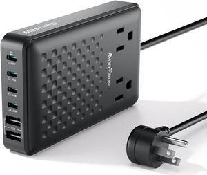 Charging Station 140W USB C Charger Block 8 Port Fast Charging Power Strip 3FT Extension Cord with 4 USB C 2 USB A Ports 2 AC Outlets,Compatible with iPhone 15/14, MacBook Pro/Air