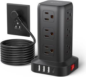 Surge Protector Power Strip 10 FT Cord, Power Strip Tower with 4 USB Ports (1USB C), Extension Cord with 12 AC Multiple Outlets, Home Office Supplies Desk Accessories, Dorm Room Essentials