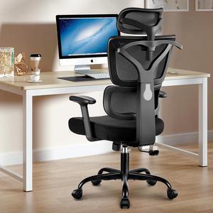 Office Chair Ergonomic Desk Chair, High Back Computer Gaming Chair, Comfy Big and Tall Home Office Chair with Lumbar Support, Breathable Mesh Reclining Chair Adjustable Armrests Headrest -Black