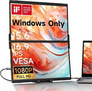 15.6" Portable Monitor - Magnetic Dual Screen Extender with Built-in Hub, Single-Cable Triple Display & Collapsible Stand for Windows Laptops