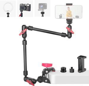 22in Magic Arm with Clamp, Long Articulating Arm Camera Mount, Adjustable Phone Mount Holder 360° Rotation, Mic Arm for Microphone, LED Lights, for iPhone, Tripod, Desk, Table