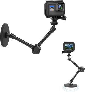 Magnetic Camera Mount for GoPro Hero/Insta 360 / DJI OSMO/AKASO Action Camera,3.46 inch Diam Magnetic Rubber Coating Base,10 inch Length Adjustable Aluminum Alloy Arm