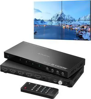 HDMl Video Wall Controller 2x2 4K, Video Wall Processor with 11 Splicing Modes, RS232, 180° Rotate, Audio Extractor, 2x2,1x2,1x3,1x4,2x1,3x1x4x1, 4 tv Screens into 1 Wall Display HDMl Video Wall Controller 2x2 4K, Video Wall Processor with 11 Splicing Modes, RS232, 180° Rotate, Audio Extractor, 2x2,1x2,1x3,1x4,2x1,3x1x4x1, 4 tv Screens into 1 Wall Display
