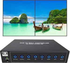 4K60 UHD Video Wall Controller 2x2 1x2 2x1 1x3 3x1 1x4 4x1 TV Wall Controller for 4 TV Splicing Display Support 3840x2160@60Hz Inputs and Rotate 90 Degree for Portrait Mode Screens