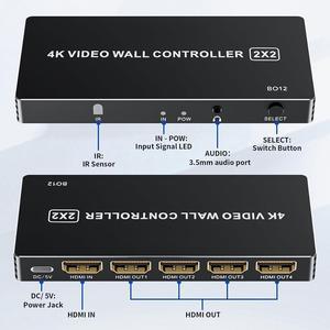 4K HDMI Video Wall Controller 2x2,  TV Wall Processor with 8 Splicing Modes, 180° Rotate, 3.5mm Audio Extractor, IR Remote, 2x2, 1x2, 1x3, 1x4, 2x1, 3x1, 4x1, 4 TV Screen into 1 Wall Display