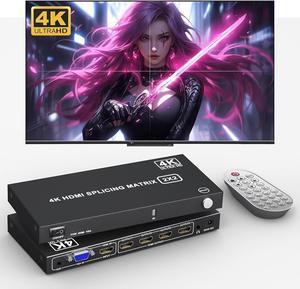 4K Video Wall Controller 2x2 TV Wall Controller 4x1 - HDMl Video Wall Processor with Remote, 8 Splicing Modes, HDMI/VGA Inputs, Splicing Display for 4 TV Screens into 1 Wall Display