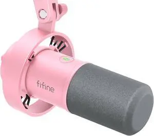 FIFINE Dynamic Microphone, XLR/USB Podcast Recording PC Microphone for Vocal Voice-Over Streaming, Studio Metal Mic with Mute, Headphone Jack, Monitoring Volume Control, Windscreen-Amplitank Pink