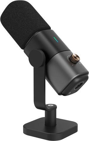 XLR/USB Podcast Microphone for Recording/Gaming/Streaming, Professional Studio Microphone with Desktop Stand, Mute Button, Headphone Jack, Dynamic Microphone for PC/Audio Interface