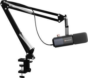 XLR/USB Podcast Microphone with Heavy Duty Boom Arm, Dynamic Microphone for PC/Audio Mixer/PS5/Gaming/Streaming, Studio Mic with Noise Canceling on/Off, Sound Monitor, Gain Knob