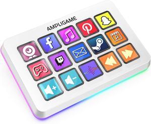 Stream Controller with 15 Macro Keys, Streaming Keyboard with Trigger Actions in OBS/Twitch/YouTube/Streamlabs, Shortcut Buttons Keypad Works with Mac and PC White
