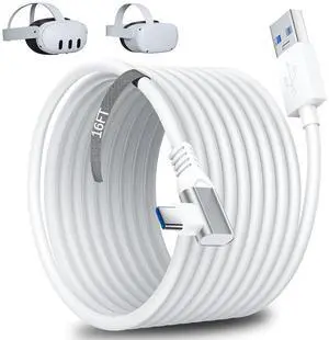 VR Link Cable 16FT for Meta Oculus Quest 3S Quest 3 2 Pro Pico 4,USB 3.0 High Speed PC Data Transfer Long Extention Cord for PCVR Virtual Reality Headset to PC Steam Gaming Accessories White