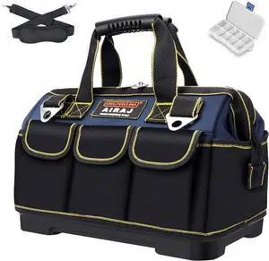 Tool Bag,18 Inch Waterproof Tool Bag Organizer with ABS Molded Hard Base,Soft Padded Handle and Shoulder Strap,Oxford Cloth,Tool Bags for Men & Women