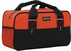 14 Inch Tool Bag, Small Wide Mouth Tool Tote Bag, Waterproof Tool Organizer Bag, Electricians Repairman Tools Tote Bag Double Fabric Storage Bag (Orange)