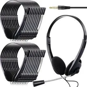 30 Pack Classroom Headphones with Microphone School Student Kids Headphones Bulk Class Set Lightweight Adjustable Earphones on Ear with 3.5 mm Jack (Metal Stem)