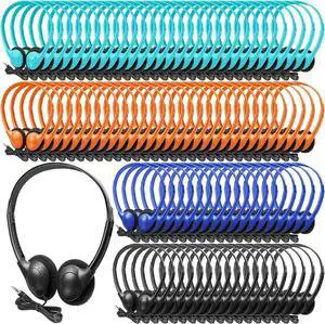 100 Pack Headphones for Classroom Bulk Students Adjustable Headphones Wired Pack Black Over The Head Earphones with 3.5 mm Plug for School Library Museums Teen Boys Girls Adults(Multicolor)
