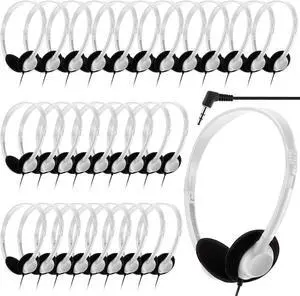 30 Pack Class Set Headphones for Students Bulk School Headsets Earphones with 3.5mm Jack Classroom Must Haves Teacher Supplies for Adults Laptop Computer(White)